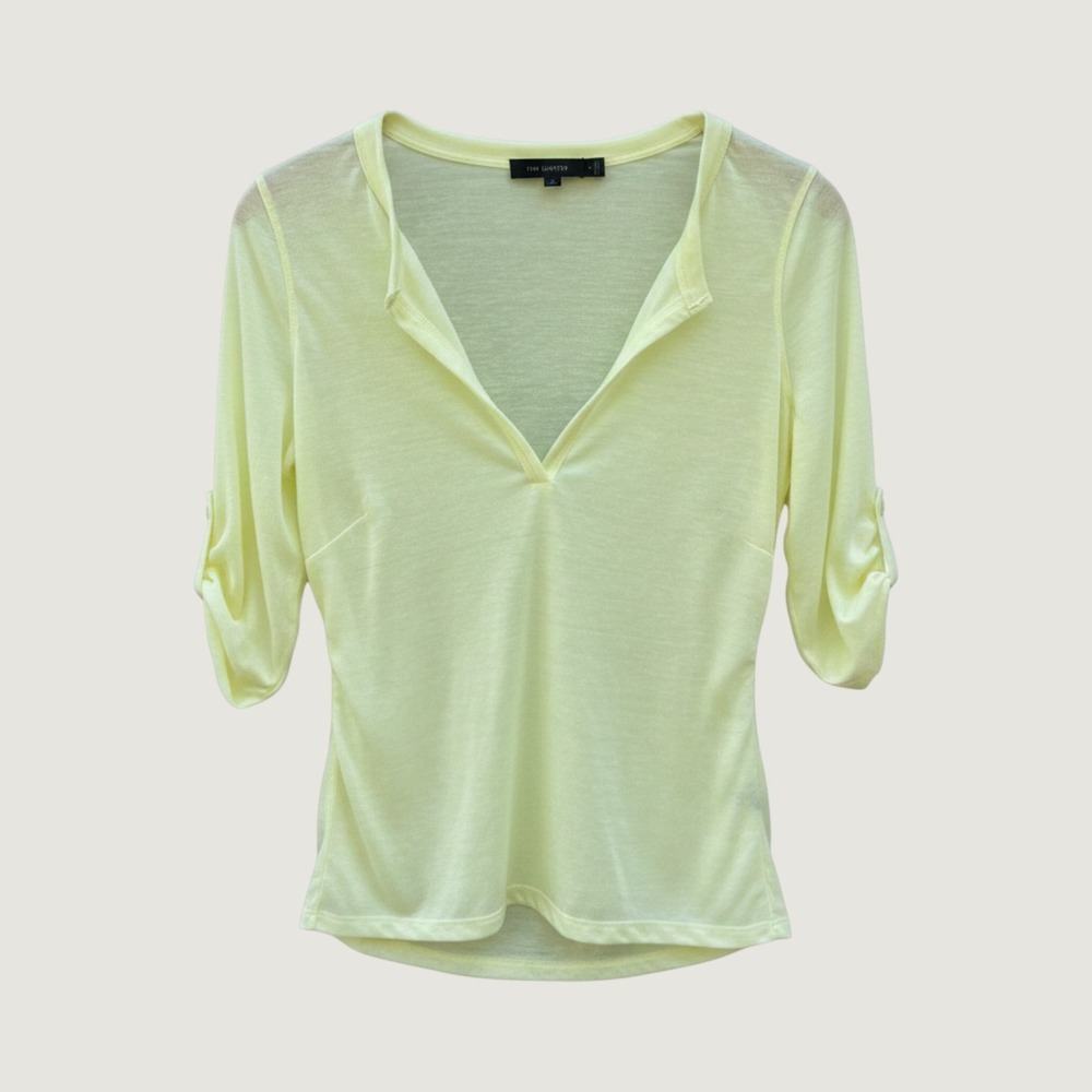The Limited Pale Yellow Sheer Henley Top Three Quarter Sleeve Size M‎ NWT